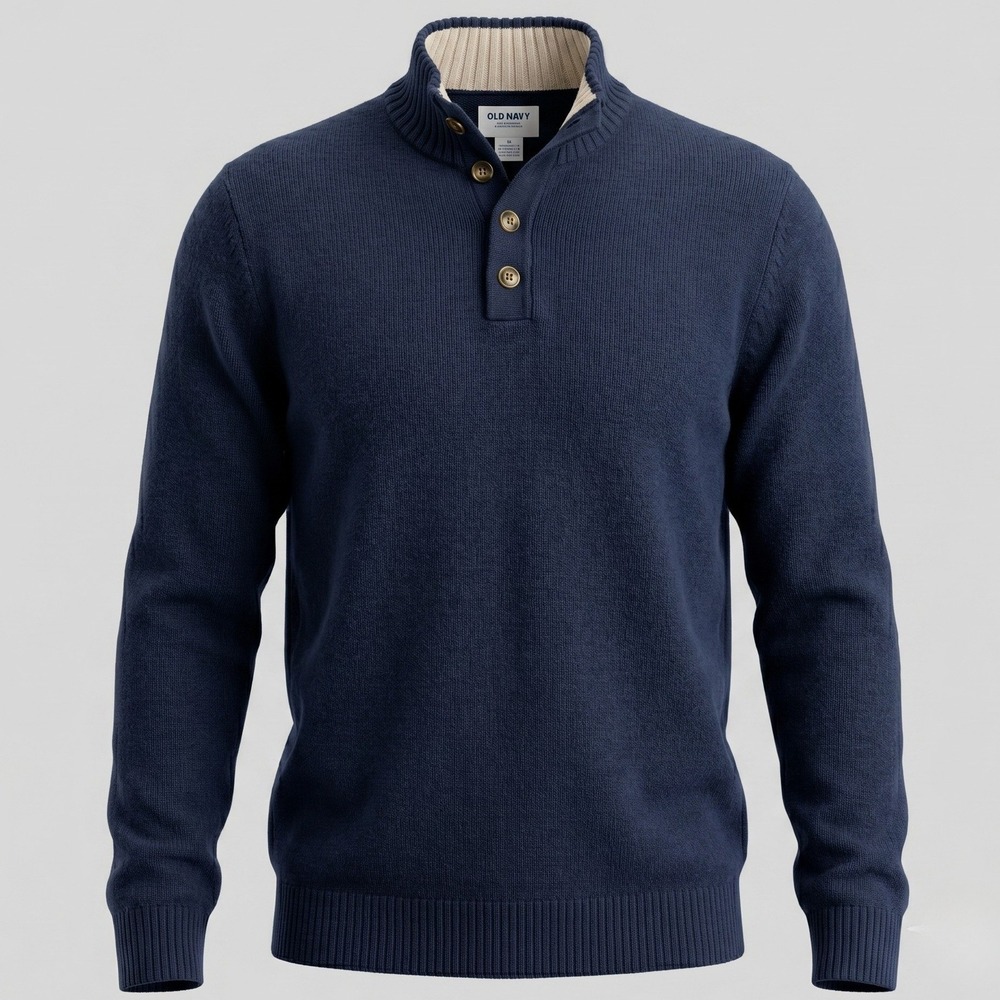Old Navy Mens XXL Navy Blue Sweater Mock Neck Henley Button Cotton Blend
